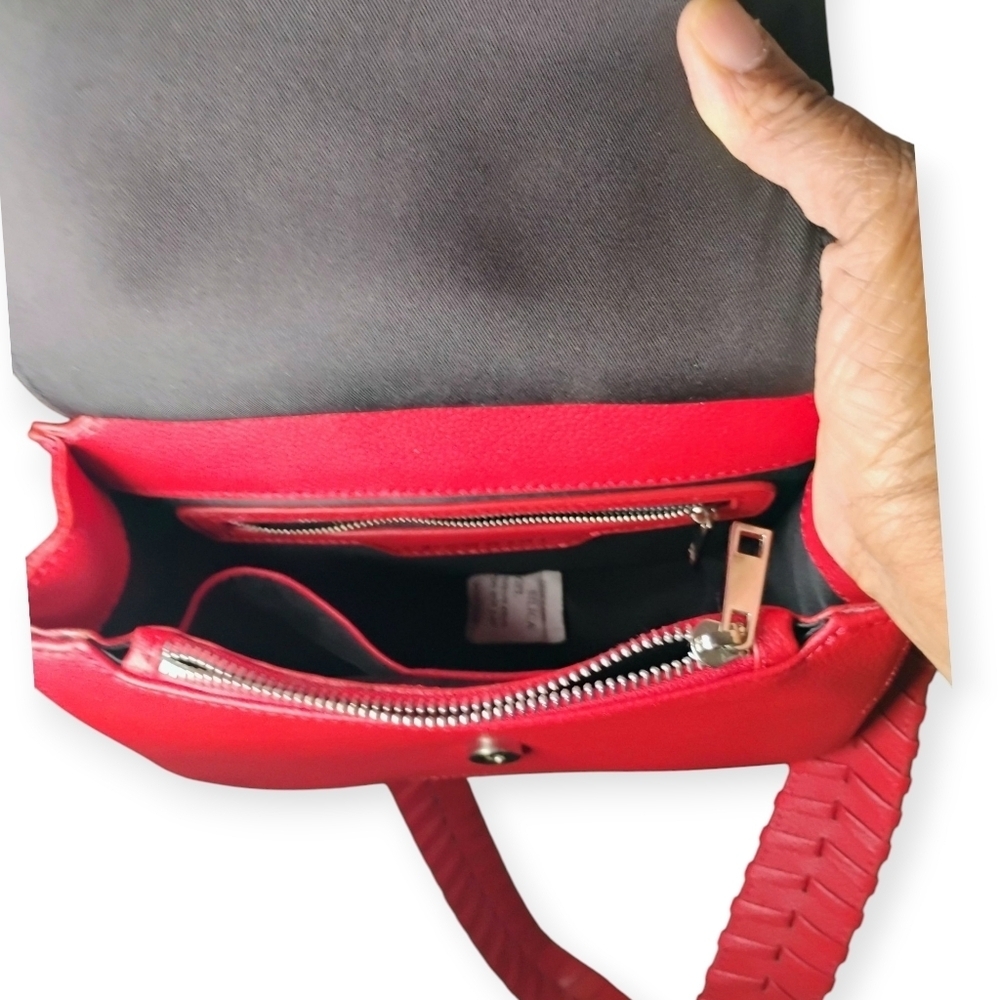 Red Braided Strap Crossbody Bag Chrome Hardware – Trendy College Style - Picture 7 of 16